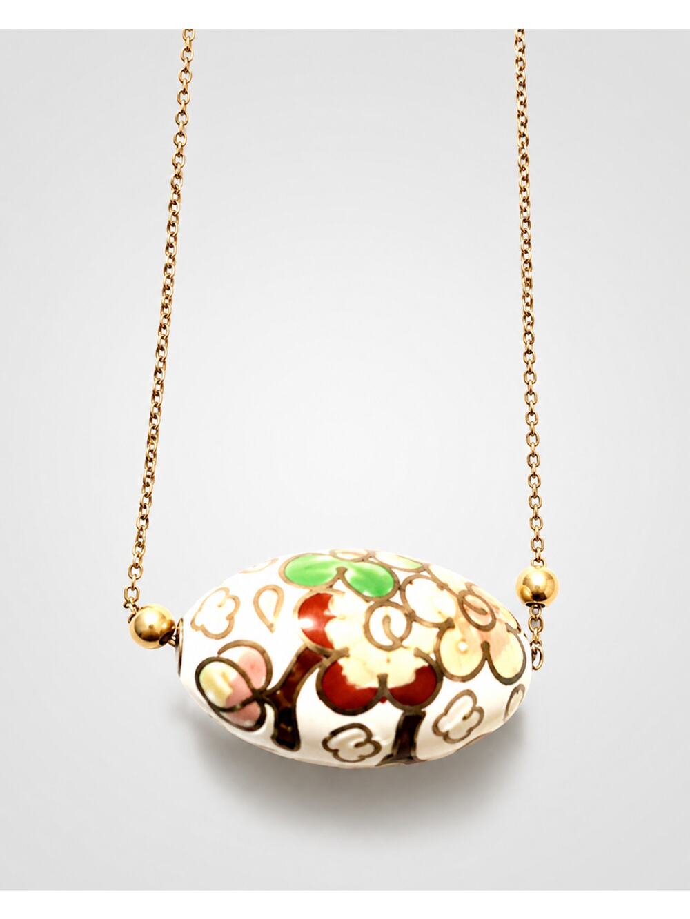 Vintage Cloisonne Pendant Necklace, Flowers Floral Egg Glass Boho 16" wh04-31